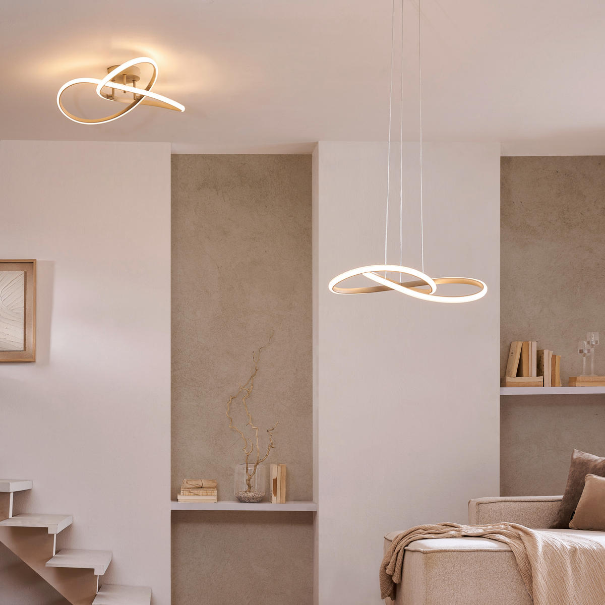 LED-HÄNGELEUCHTE 55/120 cm  - Sandfarben/Chromfarben, Design, Kunststoff/Metall (55/120cm) - Novel