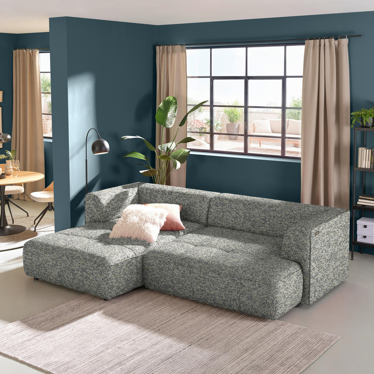ECKSOFA Webstoff Greige  - Greige/Schwarz, Design, Kunststoff/Textil (188/288cm) - Welnova