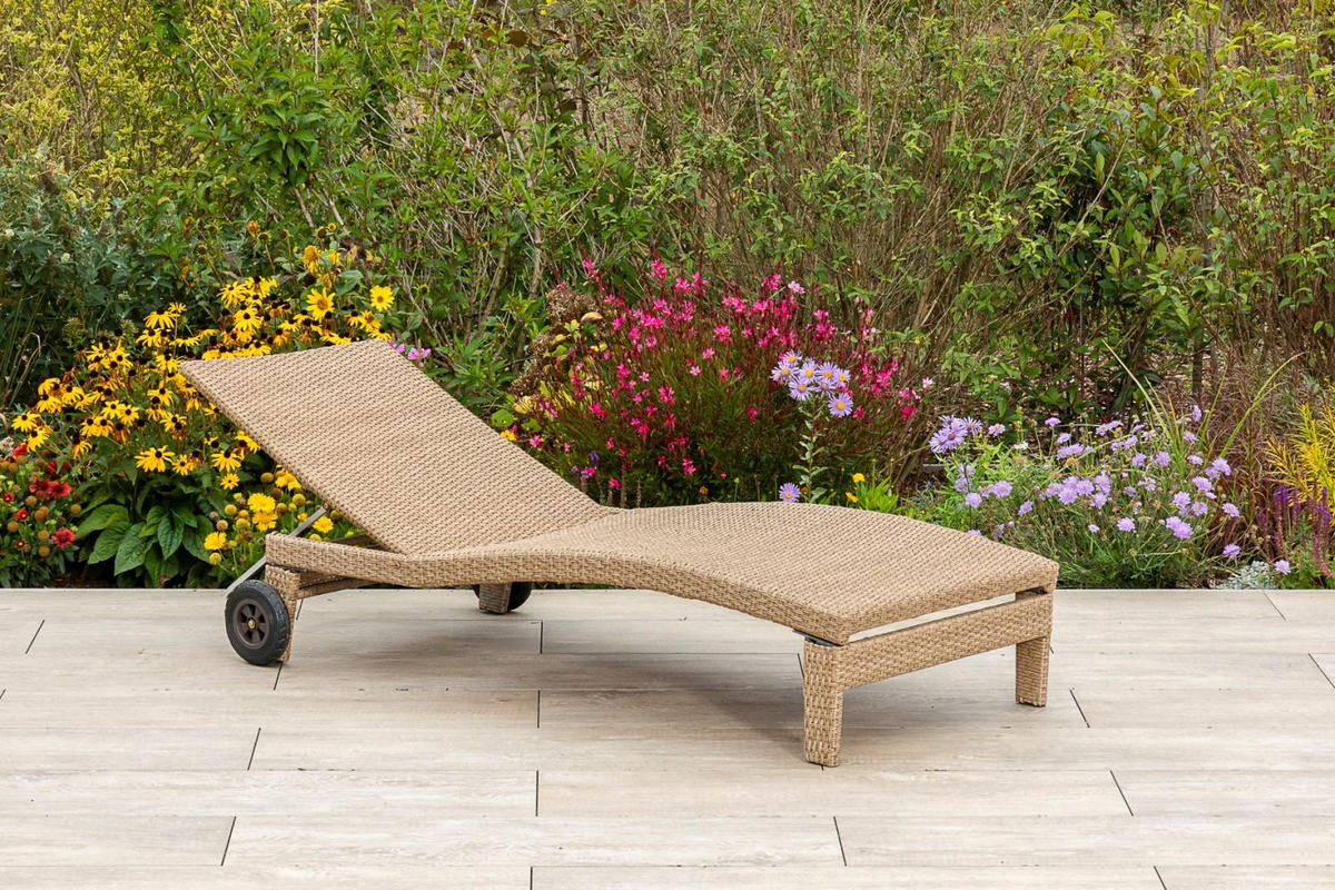 GARTEN-RELAXLIEGE 90/100/208 cm  - Beige/Naturfarben, ROMANTIK / LANDHAUS, Kunststoff/Textil (90/100/208cm) - Gardenson