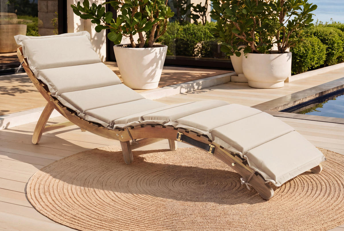 GARTENLIEGE 170/55/54 cm  - Beige/Akaziefarben, Natur, Holz/Kunststoff (170/55/54cm) - Ambia Garden