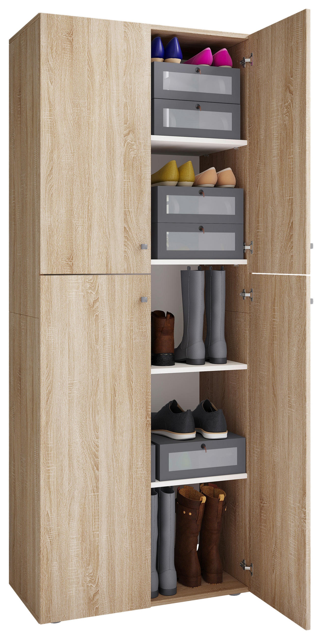 SCHUHSCHRANK in 70/182/37 cm - Eichefarben/Silberfarben, Konventionell, Holzwerkstoff/Kunststoff (70/182/37cm) - MID.YOU