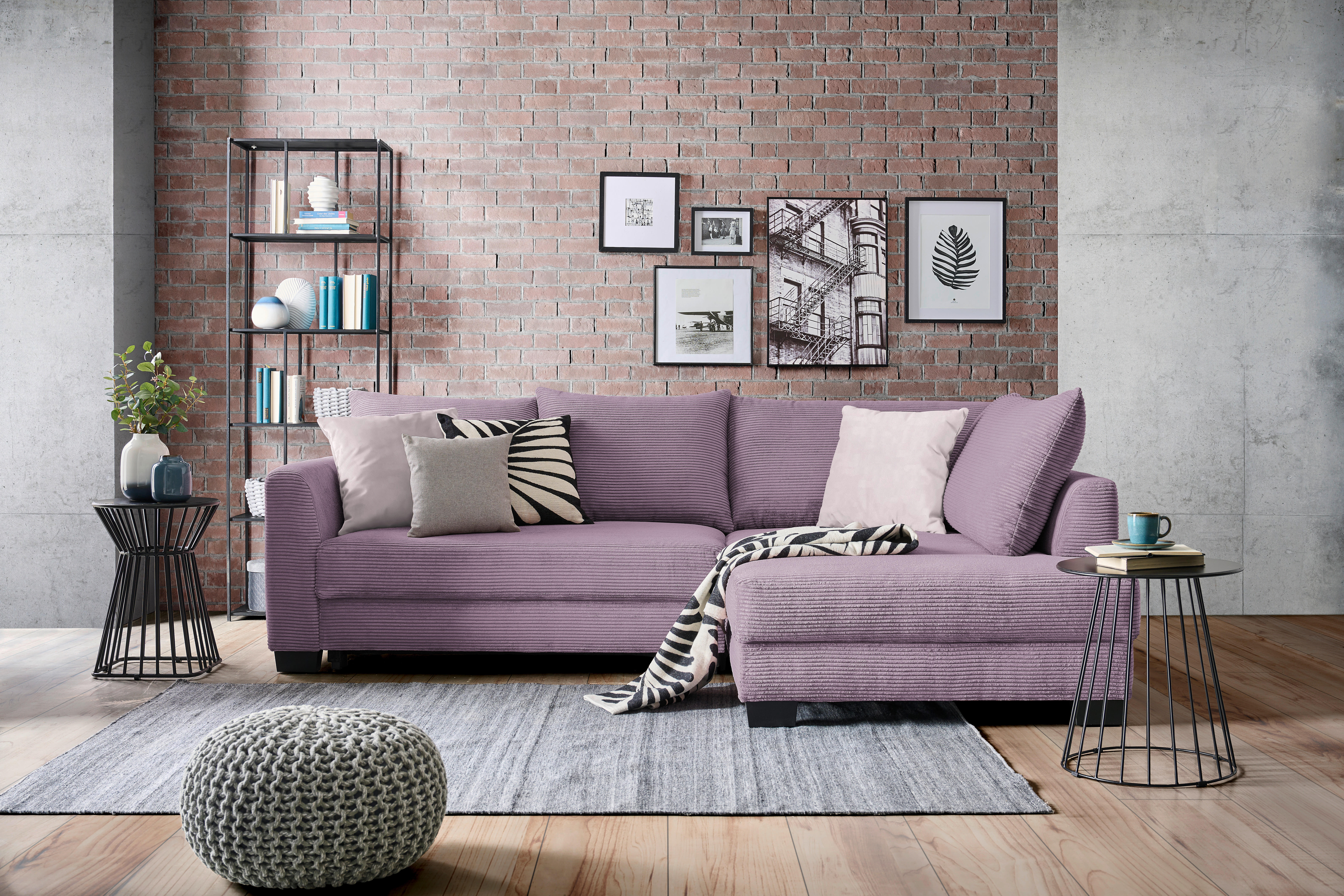 CANAPÉ D'ANGLE in Cord Violett  - Violett/Schwarz, Konventionell, Holz/Textil (267/181cm) - Carryhome