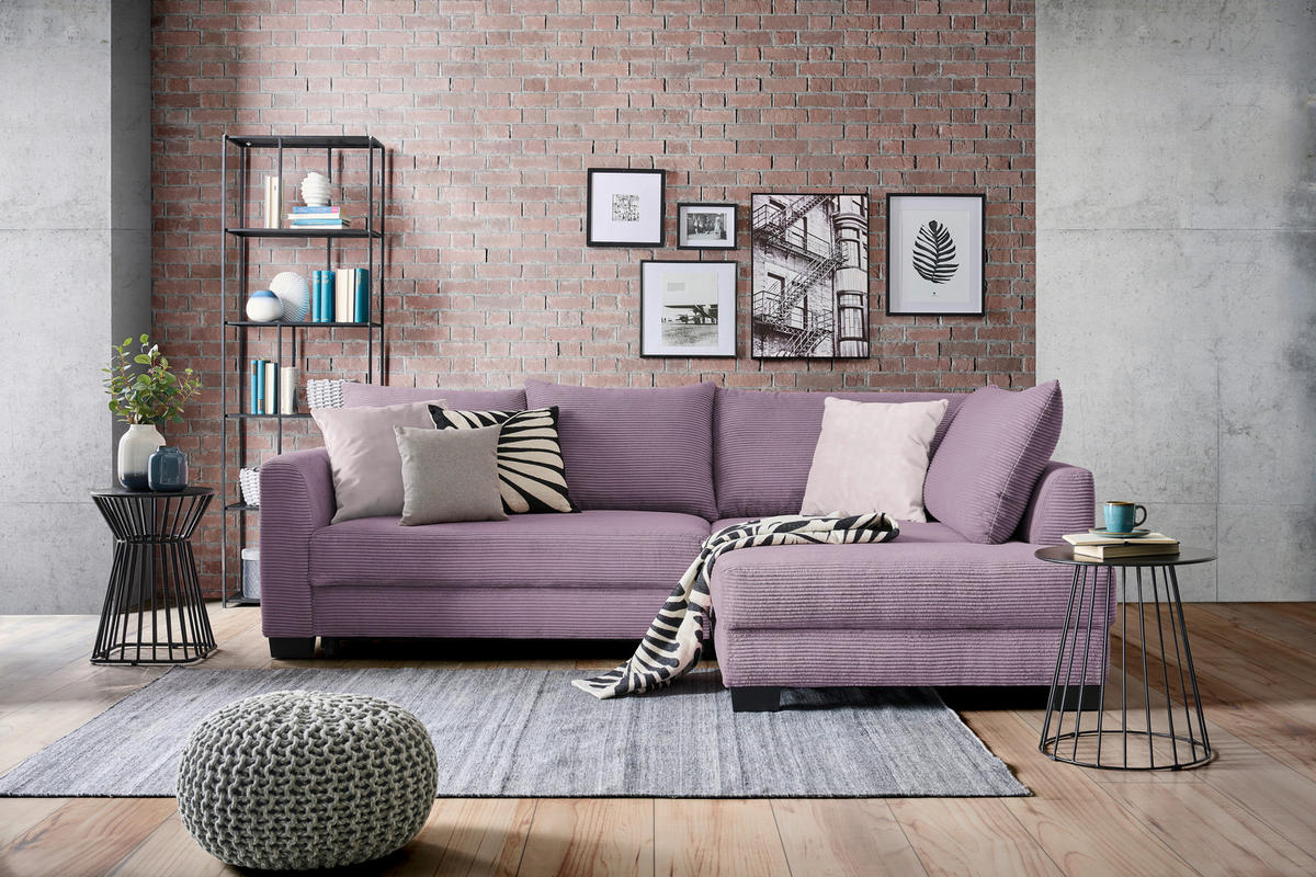 CANAPÉ D'ANGLE in Cord Violett  - Violett/Schwarz, Konventionell, Holz/Textil (267/181cm) - Carryhome