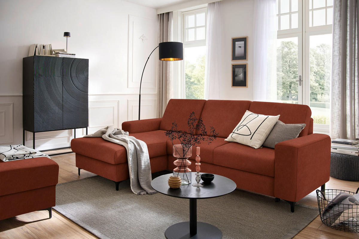 ECKSOFA in Velours Rostfarben  - Rostfarben/Schwarz, Konventionell, Textil/Metall (167/247cm) - Stylife