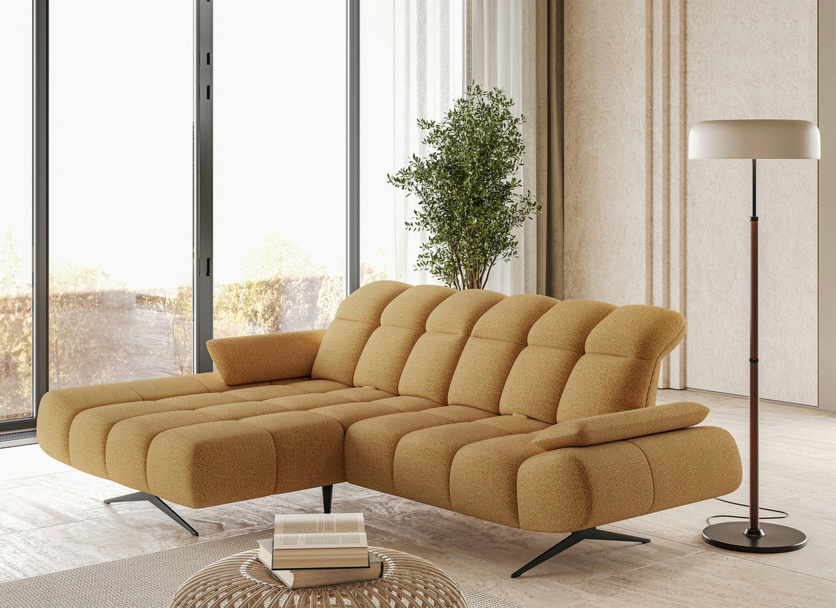 ECKSOFA Honig, Senfgelb Webstoff Armteilverstellung  - Senfgelb/Schwarz, Design, Textil/Metall (172/286cm) - Welnova