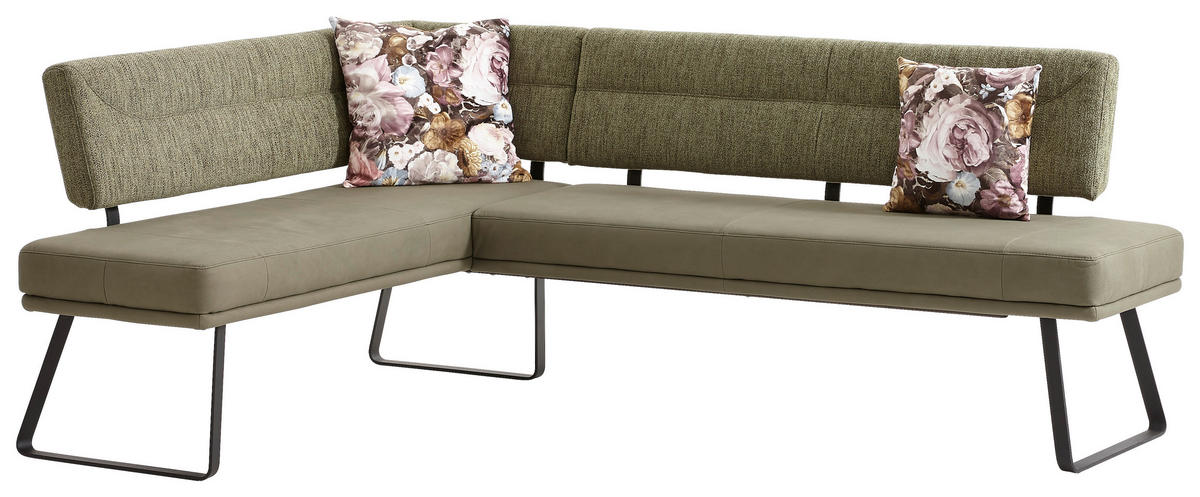 ECKBANK 169/225 cm Chenille, Mikrofaser Schwarz, Olivgrün Metall   - Schwarz/Olivgrün, Design, Textil/Metall (169/225cm) - Dieter Knoll