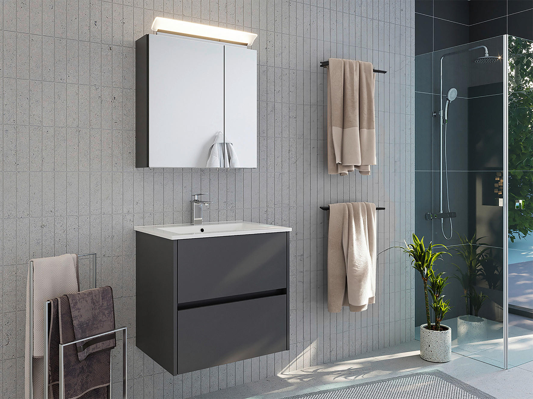 BADEZIMMER 2-teilig  in 70 cm  - Graphitfarben/Weiß, Basics, Keramik/Holzwerkstoff (70cm) - MID.YOU