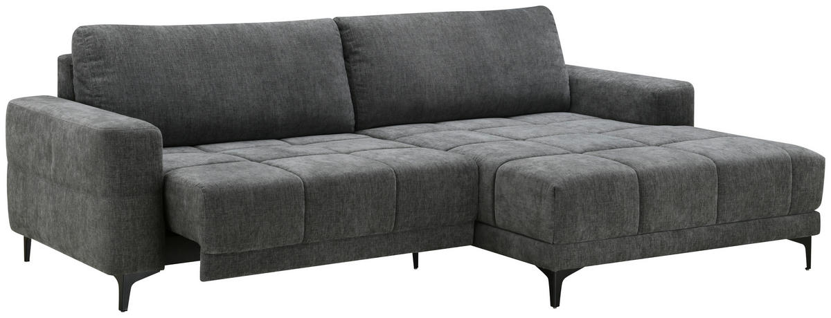 ECKSOFA Dunkelgrau Mikrofaser  - Dunkelgrau/Schwarz, MODERN, Textil/Metall (246/165cm) - MID.YOU