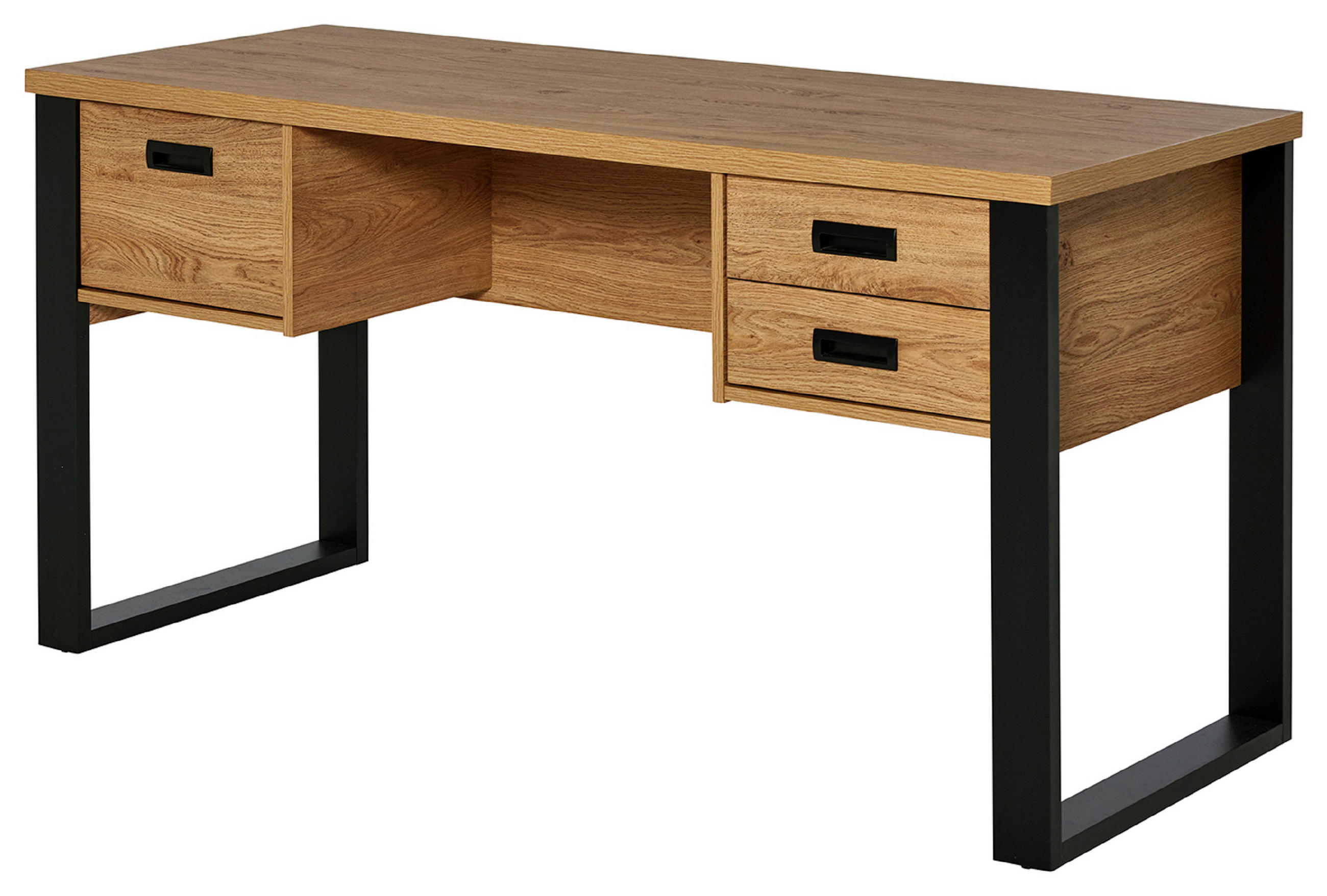 SCHREIBTISCH 150/59/76 cm  in Schwarz, Eichefarben  - Eichefarben/Schwarz, Modern, Holzwerkstoff/Metall (150/59/76cm) - Livetastic