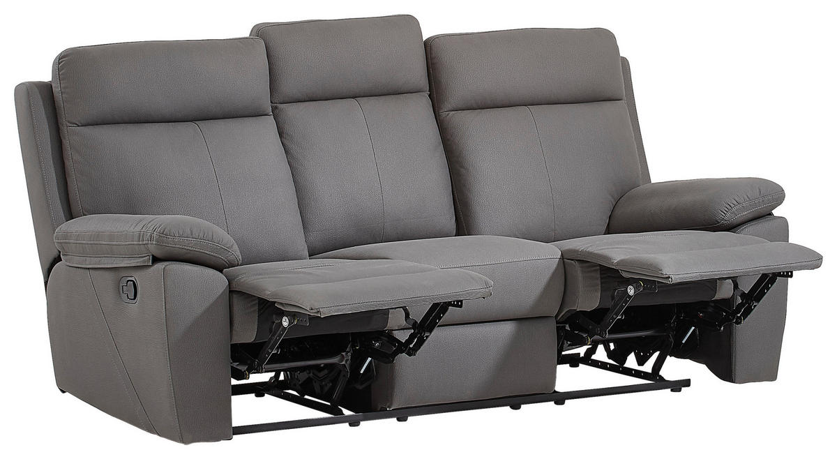 3-SITZER-SOFA  in Lederlook Grau  - Schwarz/Grau, KONVENTIONELL, Holz/Textil (199/103/92cm) - Livetastic