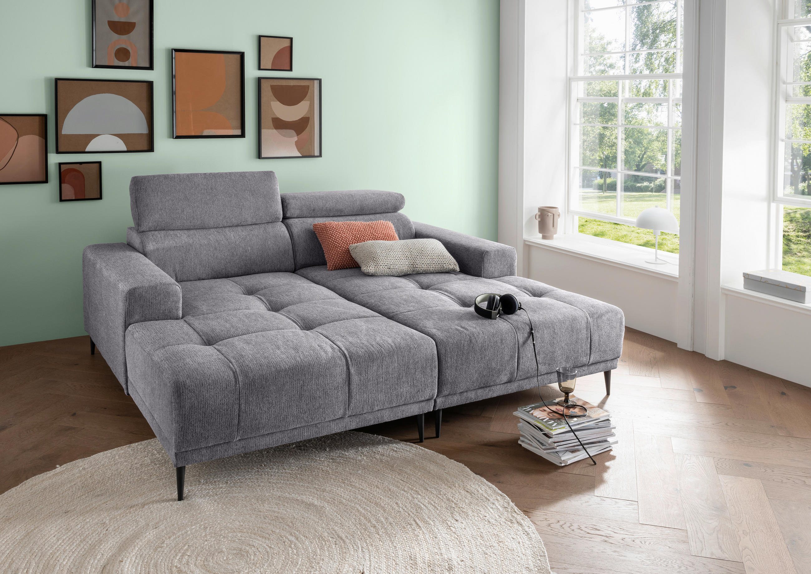 ECKSOFA in Chenille Dunkelgrau  - Dunkelgrau/Schwarz, Konventionell, Textil/Metall (200/188cm) - Livetastic