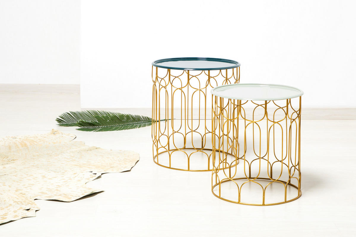 BEISTELLTISCHSET rund Türkis, Goldfarben, Mintgrün  - Türkis/Goldfarben, Design, Metall (38 / 43/38/43/44 / 49cm) - Kayoom