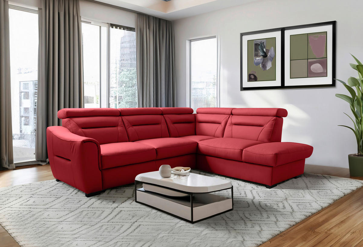 ECKSOFA Lederlook Echtleder Rot  - Wengefarben/Rot, Design, Leder/Holz (260/212cm) - Celina Home