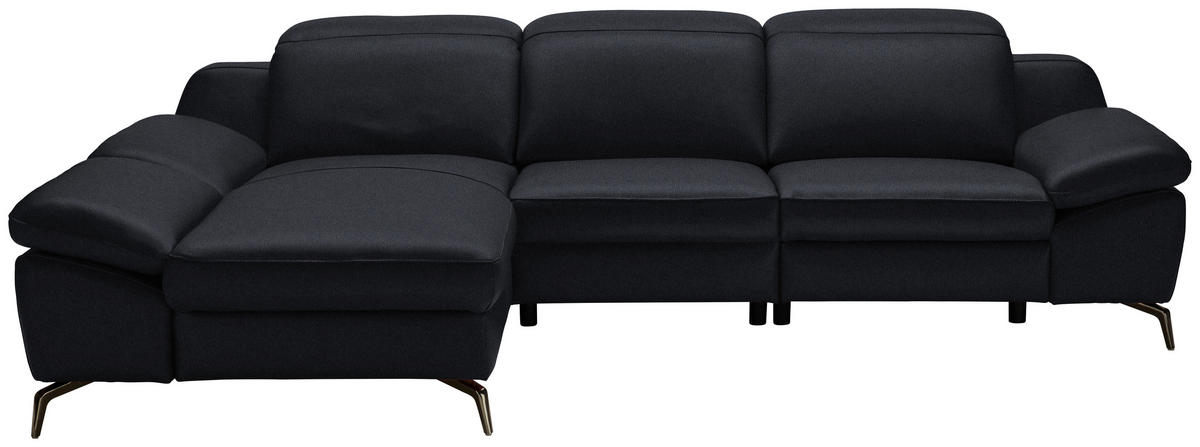 ECKSOFA in Echtleder Schwarz  183/286 cm  - Schwarz, Design, Leder/Metall (183/286cm) - Celina Home