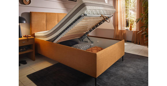 POLSTERBETT 120/200 cm,  in Senfgelb, Bettkasten, Lattenroste, Matratzen, H2 = mittel  - Senfgelb/Schwarz, Design, Holz/Textil (120/200cm) - Voleo