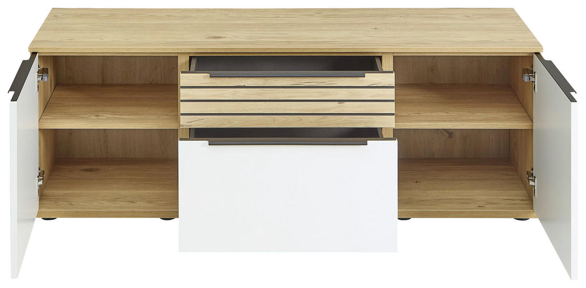 LOWBOARD Weiß, Eichefarben  150/54/45 cm  - Eichefarben/Schwarz, KONVENTIONELL, Holzwerkstoff/Kunststoff (150/54/45cm) - Venda