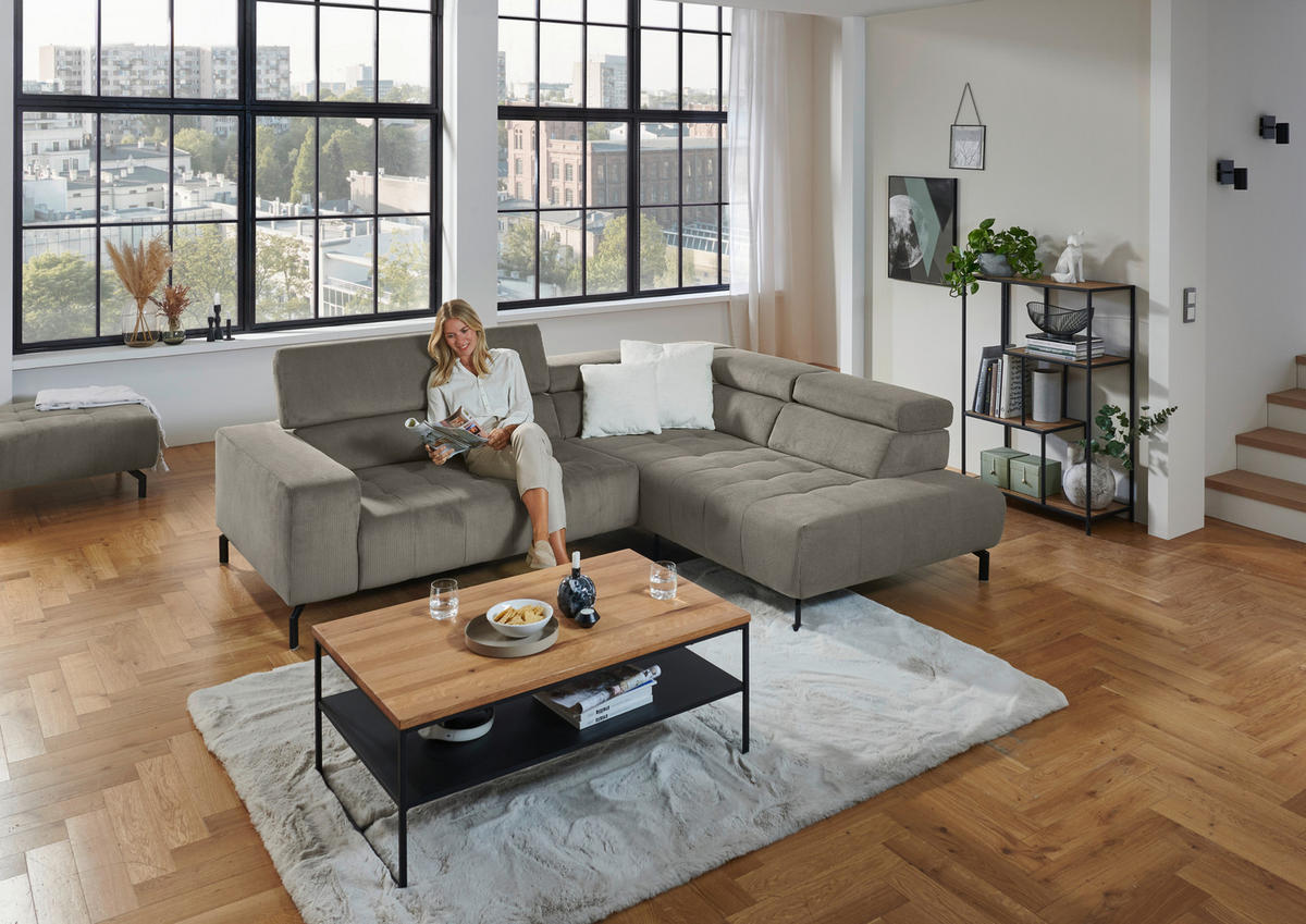 ECKSOFA Grau Cord  - Schwarz/Grau, Design, Textil/Metall (261/214cm) - Beldomo Style