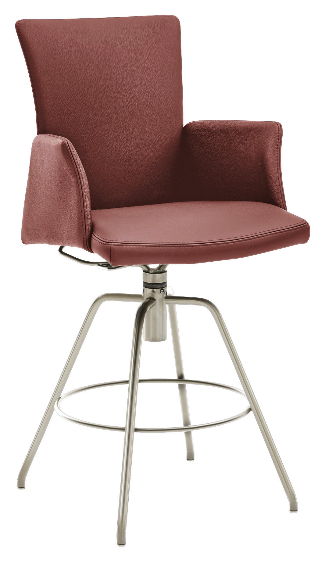 BARHOCKER Echtleder Rot Lederauswahl, Stoffauswahl, Typenauswahl, automatische Rückholfunktion  - Rot, Design, Leder/Metall (56/107/58cm) - Musterring