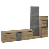 WOHNWAND 3-teilig  in Grau, Alteiche  304/202/43 cm  - Alteiche/Schwarz, Design, Glas/Holz (304/202/43cm) - Voglauer