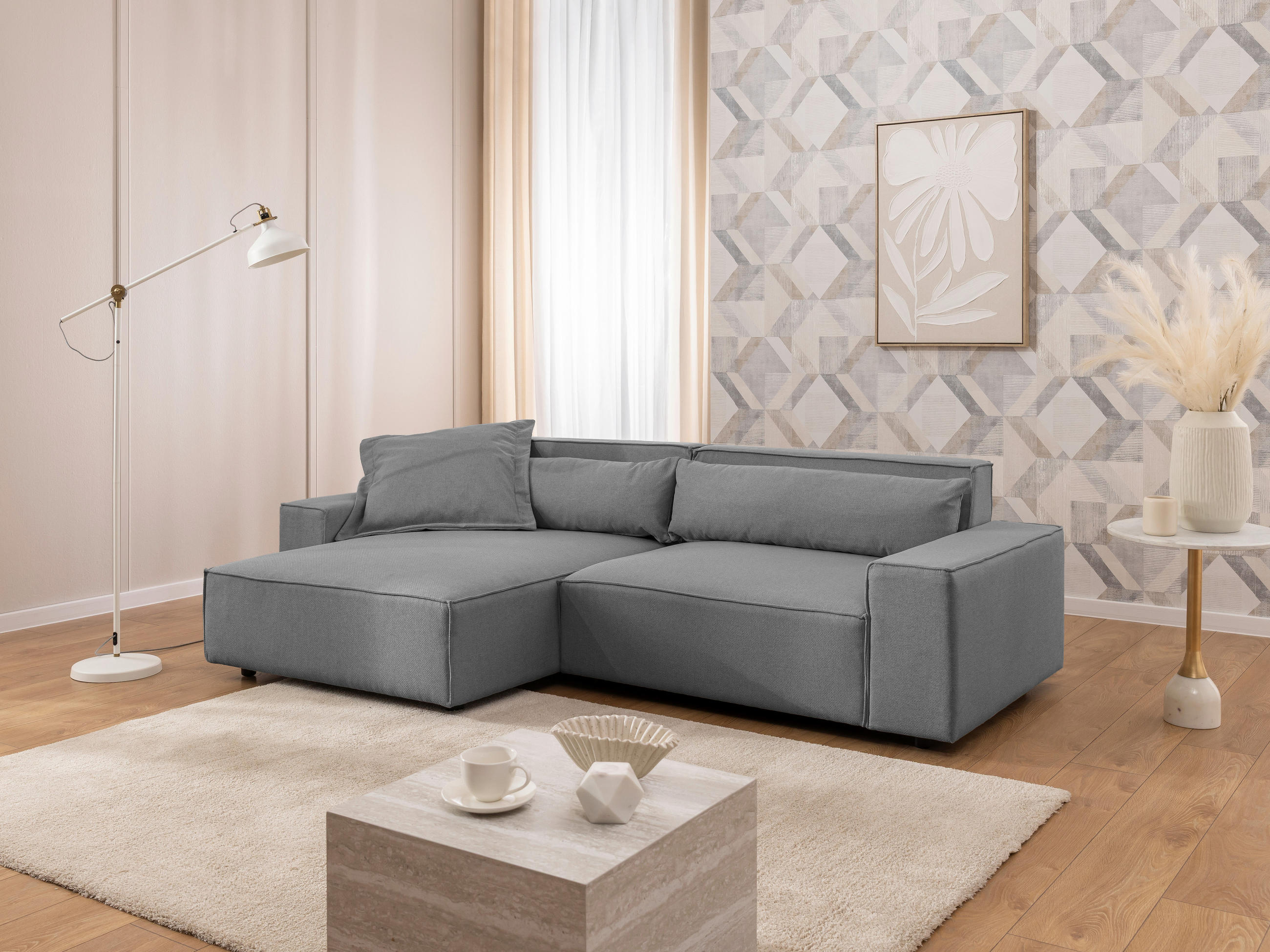 ECKSOFA Webstoff Hellgrau  - Hellgrau/Schwarz, Design, Kunststoff/Textil (251/142cm) - P & B