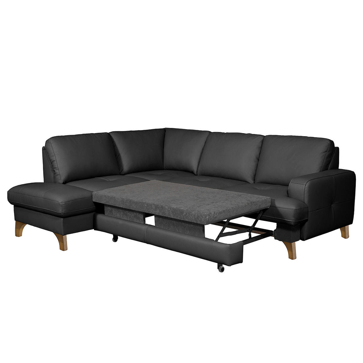 ECKSOFA Lederlook Echtleder Schwarz  - Buchefarben/Schwarz, Design, Leder/Holz (234/190cm) - Livetastic