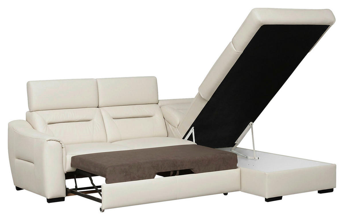 ECKSOFA Lederlook Echtleder Creme  - Wengefarben/Creme, Design, Leder/Holz (260/212cm) - Celina Home