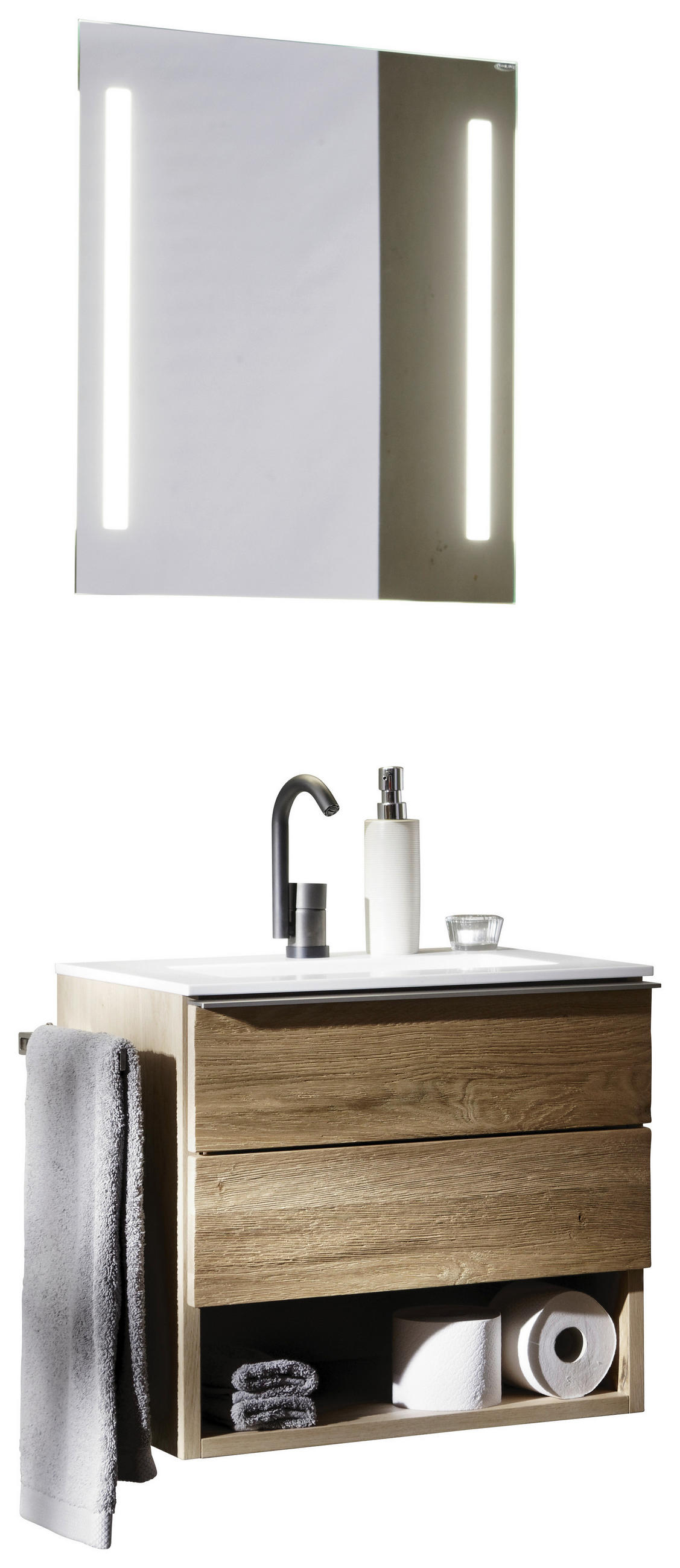 BADEZIMMER  in 64,4 cm  - Eichefarben/Weiß, MODERN, Holz/Stein (64,4cm) - Voglauer