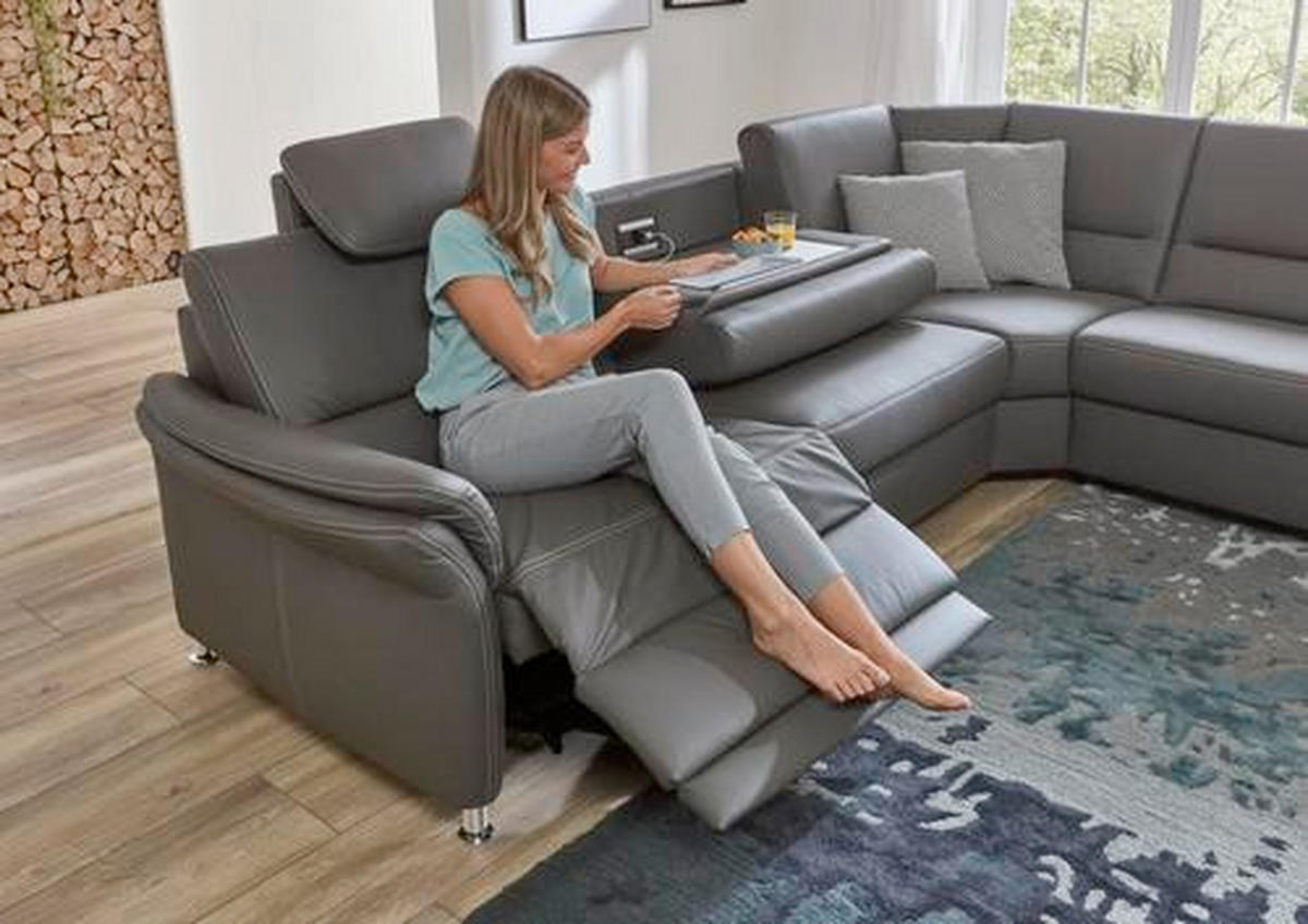 ECKSOFA Grau Echtleder  - Beige/Hellgrau, Design, Leder/Metall (288/249cm) - Beldomo Premium
