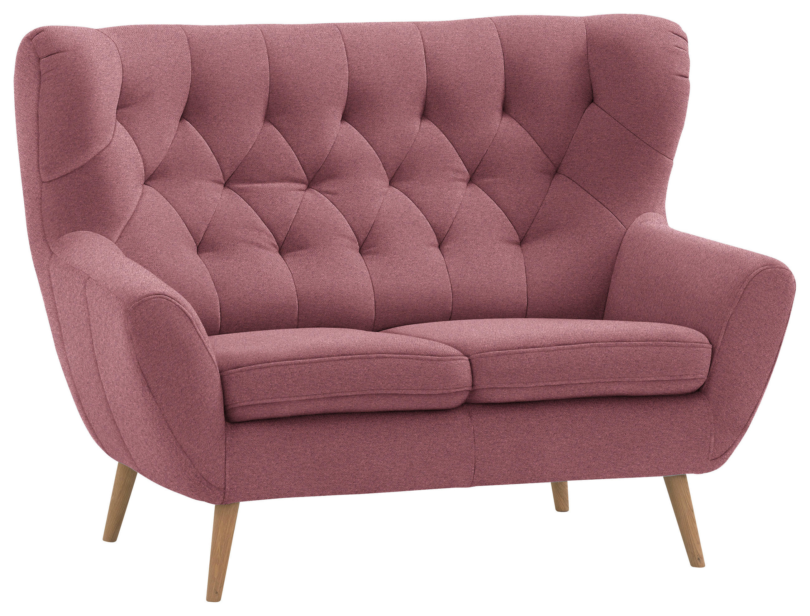 2-SITZER-SOFA in Mikrofaser Weinrot  - Eichefarben/Beige, Design, Holz/Holzwerkstoff (138/104/92cm) - Stylife