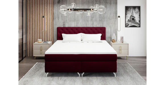 BOXSPRINGBETT 180/200 cm  in Weinrot  - Chromfarben/Weinrot, KONVENTIONELL, Textil/Metall (180/200cm) - Carryhome