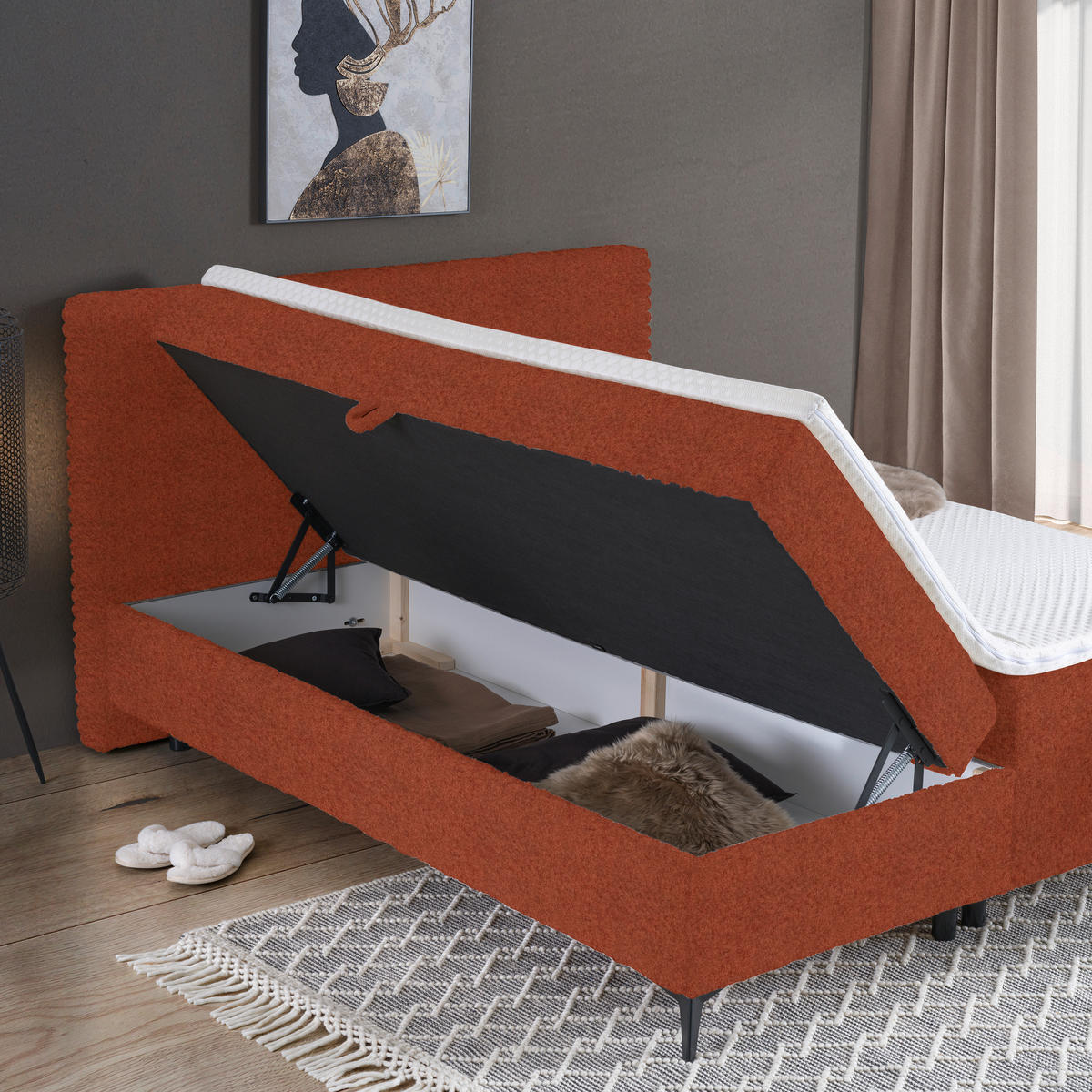 BOXBETT 160/200 cm  in Rostfarben  - Rostfarben/Schwarz, Design, Holz/Holzwerkstoff (160/200cm) - Xora