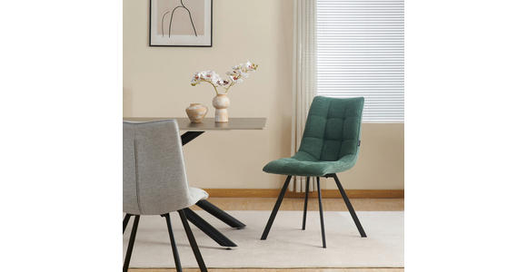 STUHL  Stoffauswahl Leinenoptik  - Dunkelgrün/Schwarz, Design, Textil/Metall (47/86/61cm) - Xora