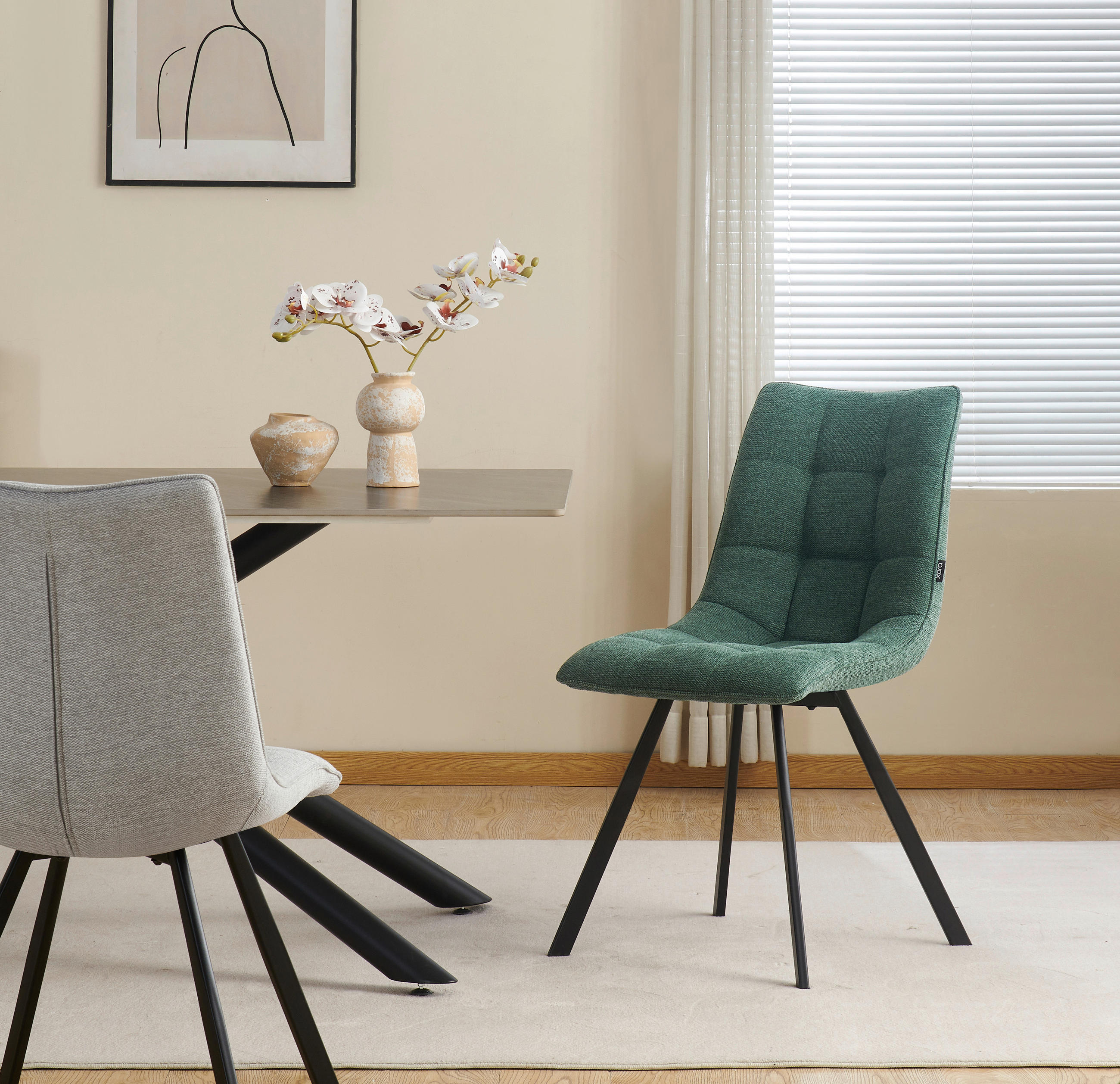 STUHL Leinenoptik Schwarz, Dunkelgrün  - Dunkelgrün/Schwarz, Design, Textil/Metall (47/86/61cm) - Xora