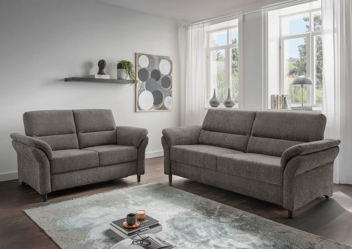 3-SITZER-SOFA in Mikrofaser Graubraun  - Graubraun/Schwarz, Modern, Holz/Textil (192/90/89cm) - Livetastic
