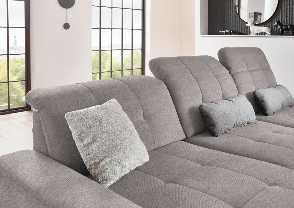 ECKSOFA in Flachgewebe Greige  - Greige/Schwarz, Design, Textil/Metall (190/309cm) - Beldomo Style