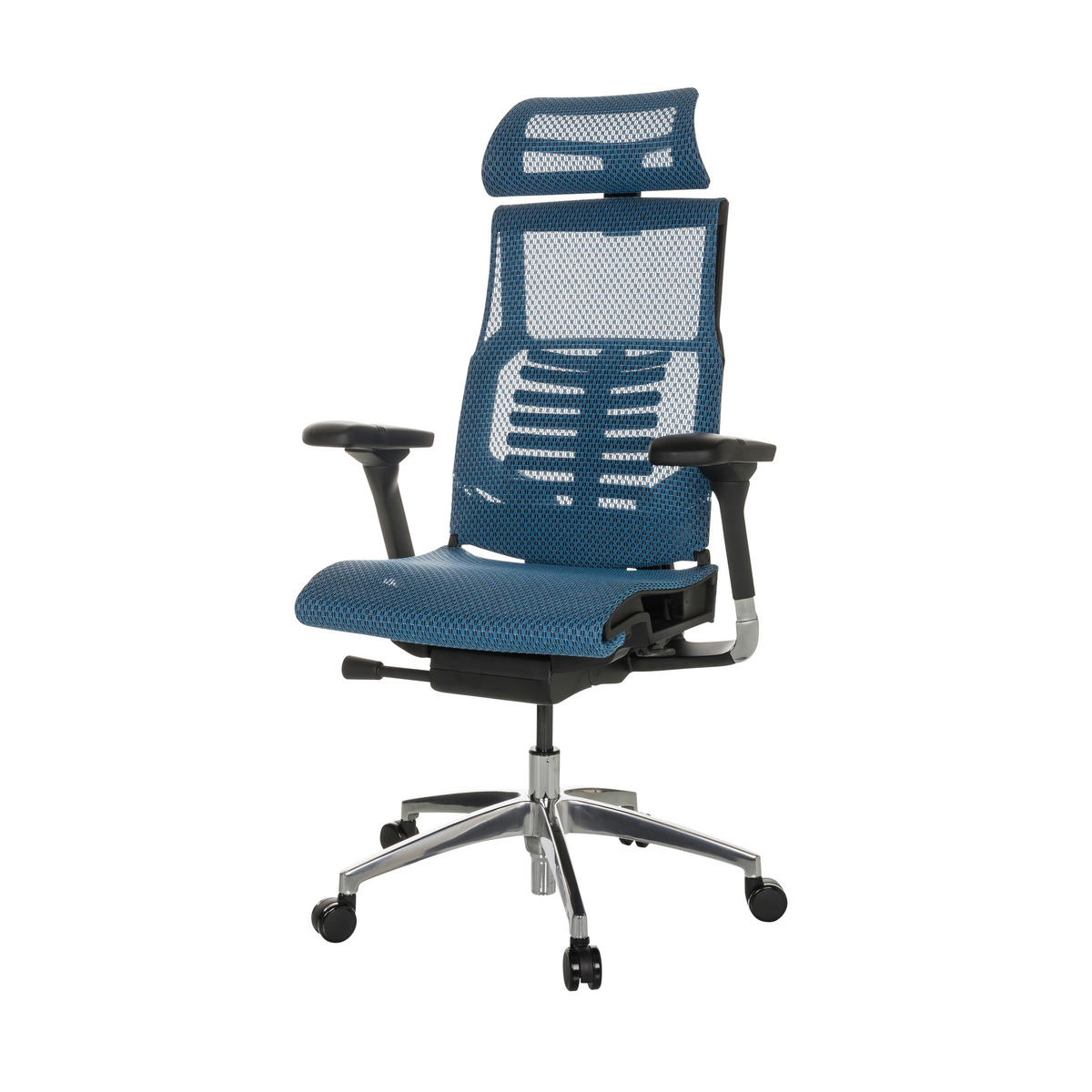 DREHSTUHL Netz Blau  - Blau/Silberfarben, Basics, Kunststoff/Textil (67/119-135/60cm) - MID.YOU