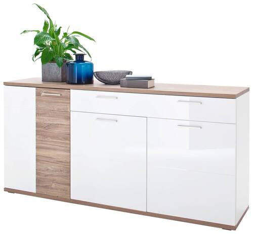 SIDEBOARD Weiß, Eichefarben Einlegeboden  - Eichefarben/Weiß, Design, Holzwerkstoff/Metall (180/86/43cm) - Livetastic