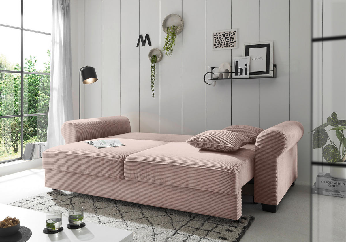 SCHLAFSOFA in Cord Rosa  - Schwarz/Rosa, Konventionell, Kunststoff/Textil (250/95/125cm) - MID.YOU
