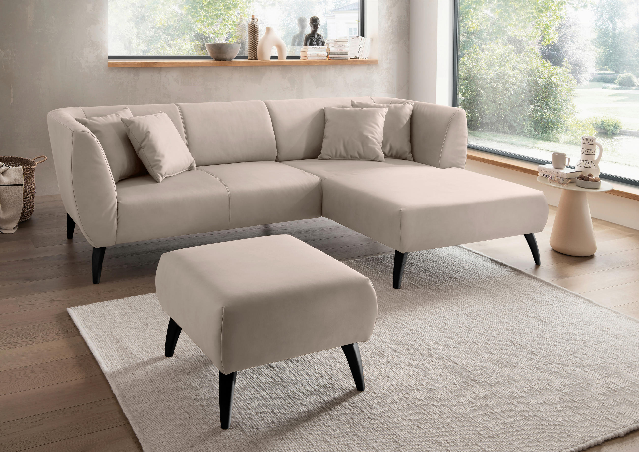 ECKSOFA in Lederlook Beige - Beige/Schwarz, Modern, Holz/Textil (264/160cm) - Livetastic