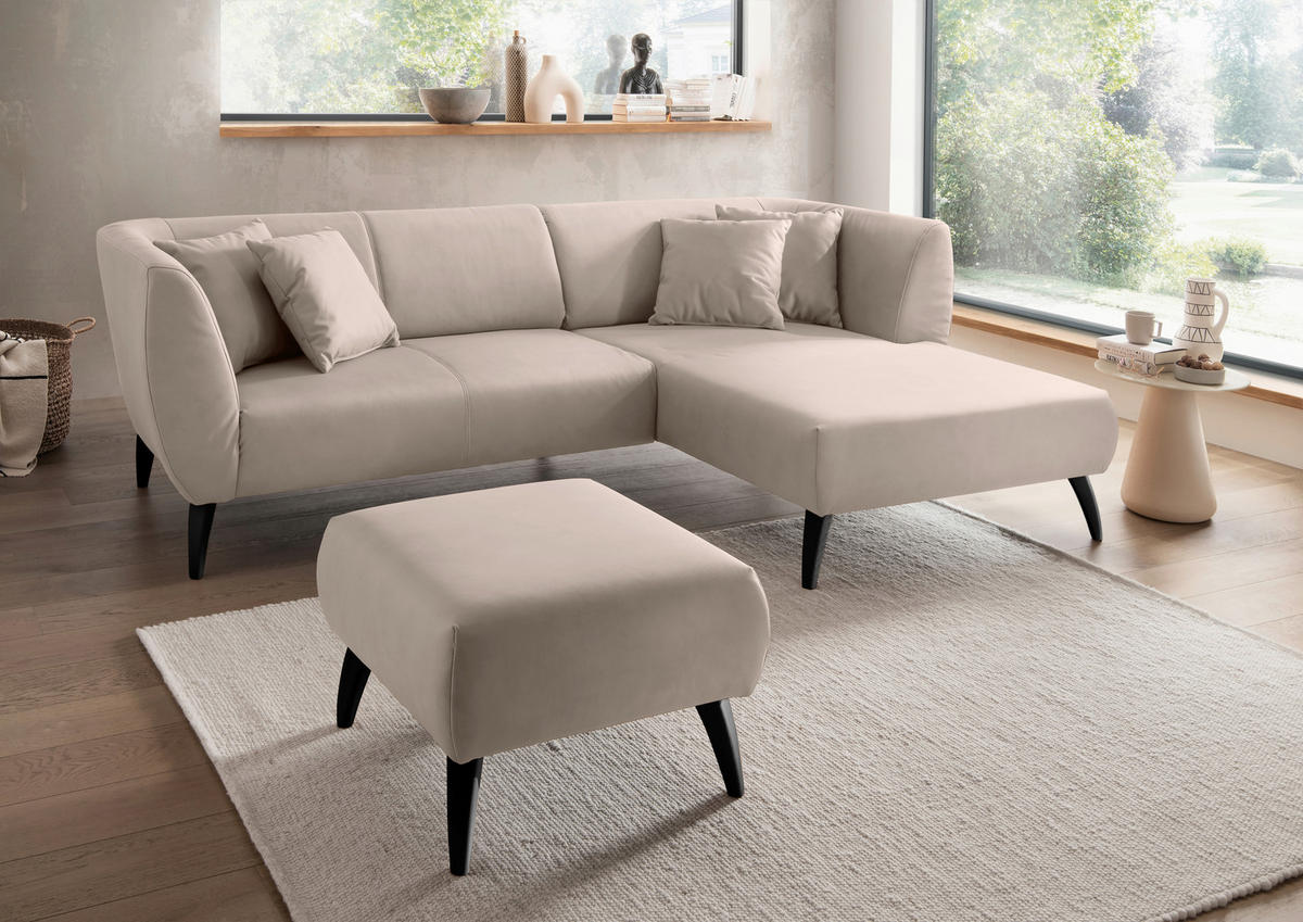 HOCKER in Textil Beige  - Beige/Schwarz, Modern, Holz/Textil (66/44/66cm) - Livetastic