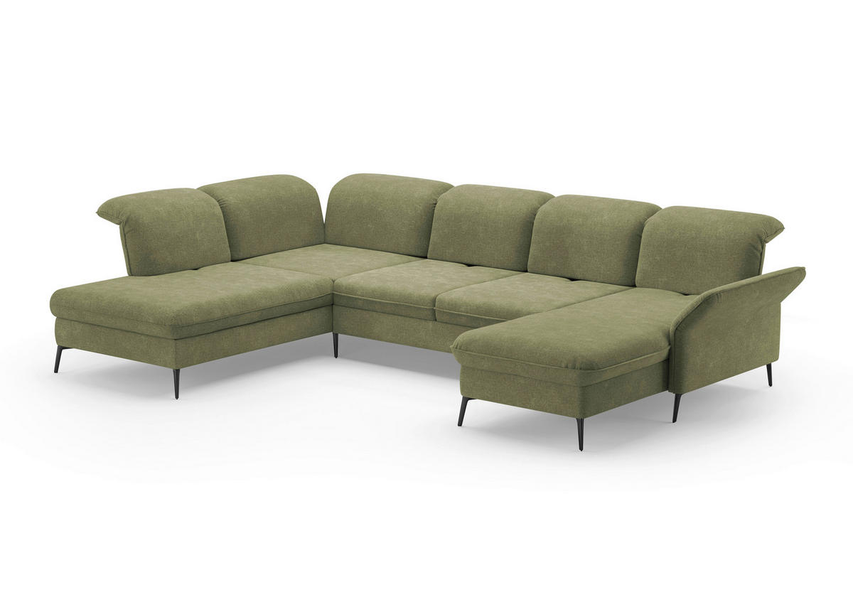 WOHNLANDSCHAFT in Flachgewebe Hellgrün  - Schwarz/Hellgrün, KONVENTIONELL, Textil/Metall (231/359/198cm) - Sit & More