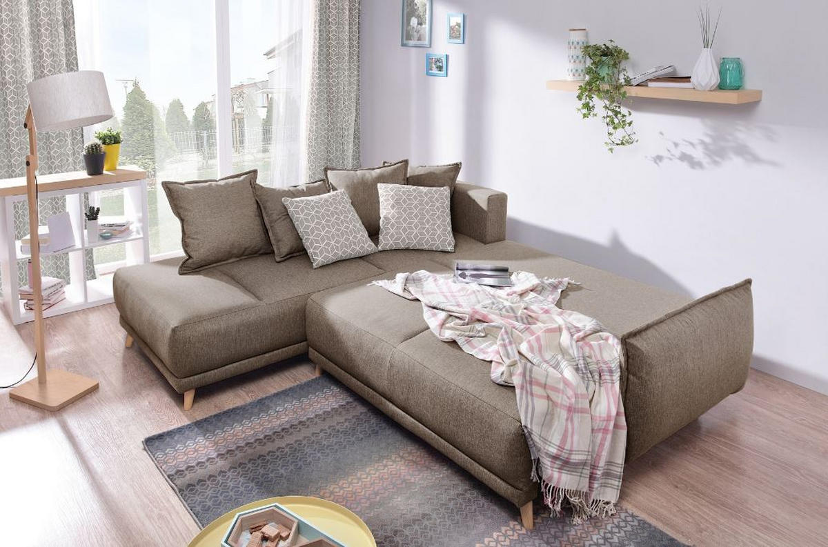 ROZKLADACIA ROHOVÁ POHOVKA, textil, svetlohnedá - svetlohnedá/hnedá, Basics, drevo/textil (190/235cm) - MID.YOU