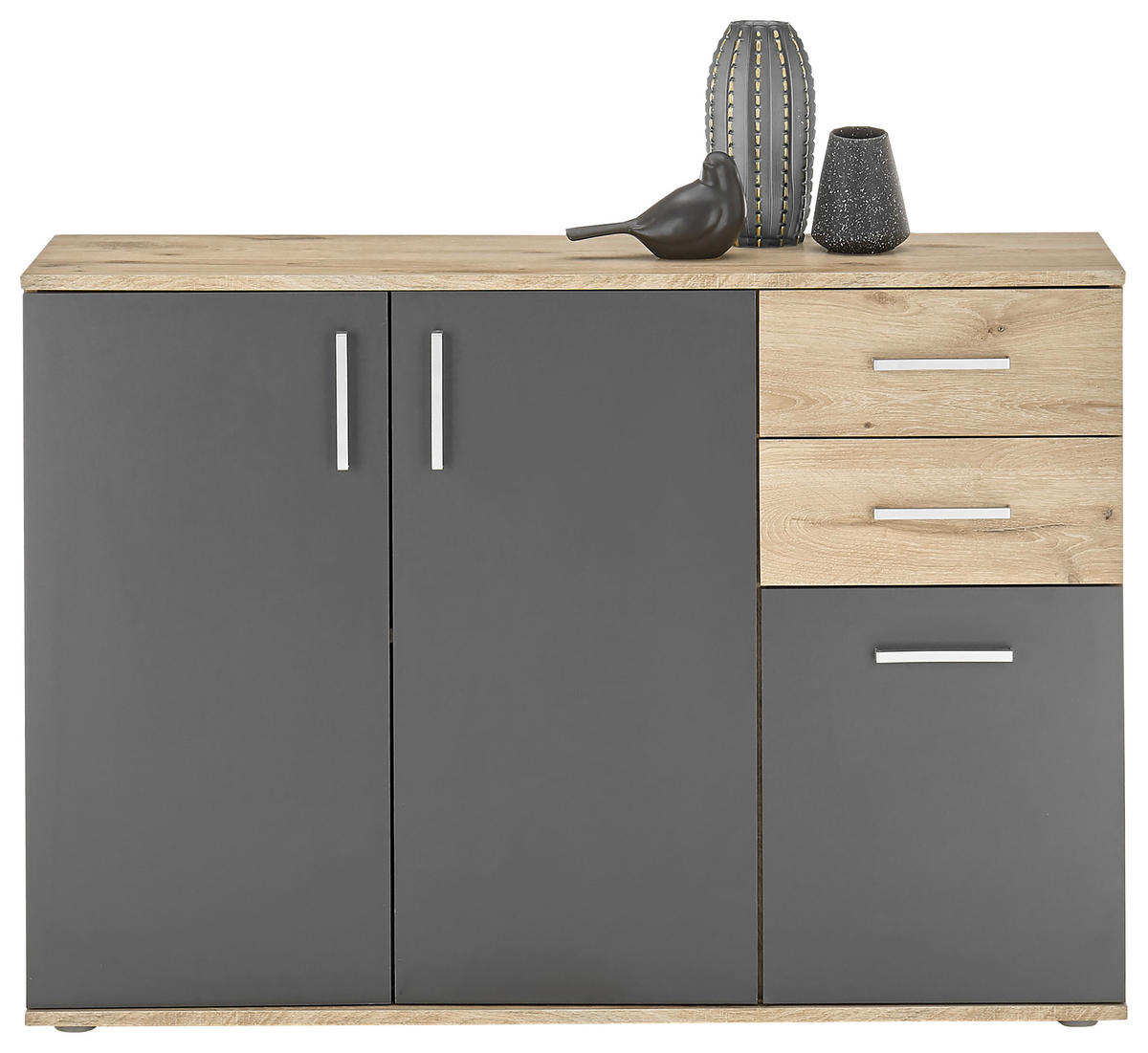 KOMODA   120/84/35 cm   boje hrasta, siva  - srebrne boje/siva, Design, drvni materijal/plastika (120/84/35cm) - Carryhome