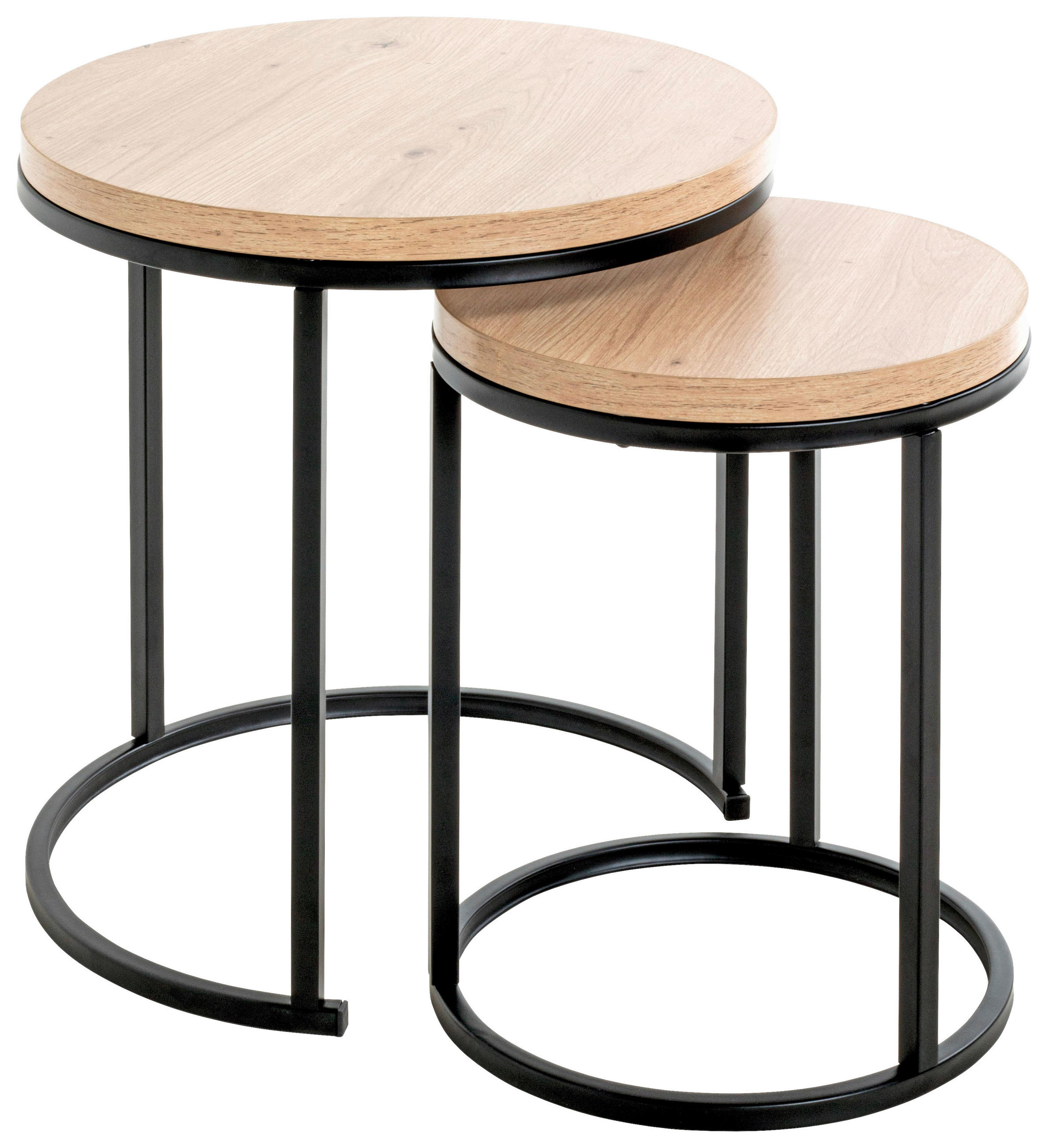 BEISTELLTISCHSET rund Schwarz, Eichefarben  - Eichefarben/Schwarz, Trend, Holzwerkstoff/Metall (32-45/32-45/43-49cm)