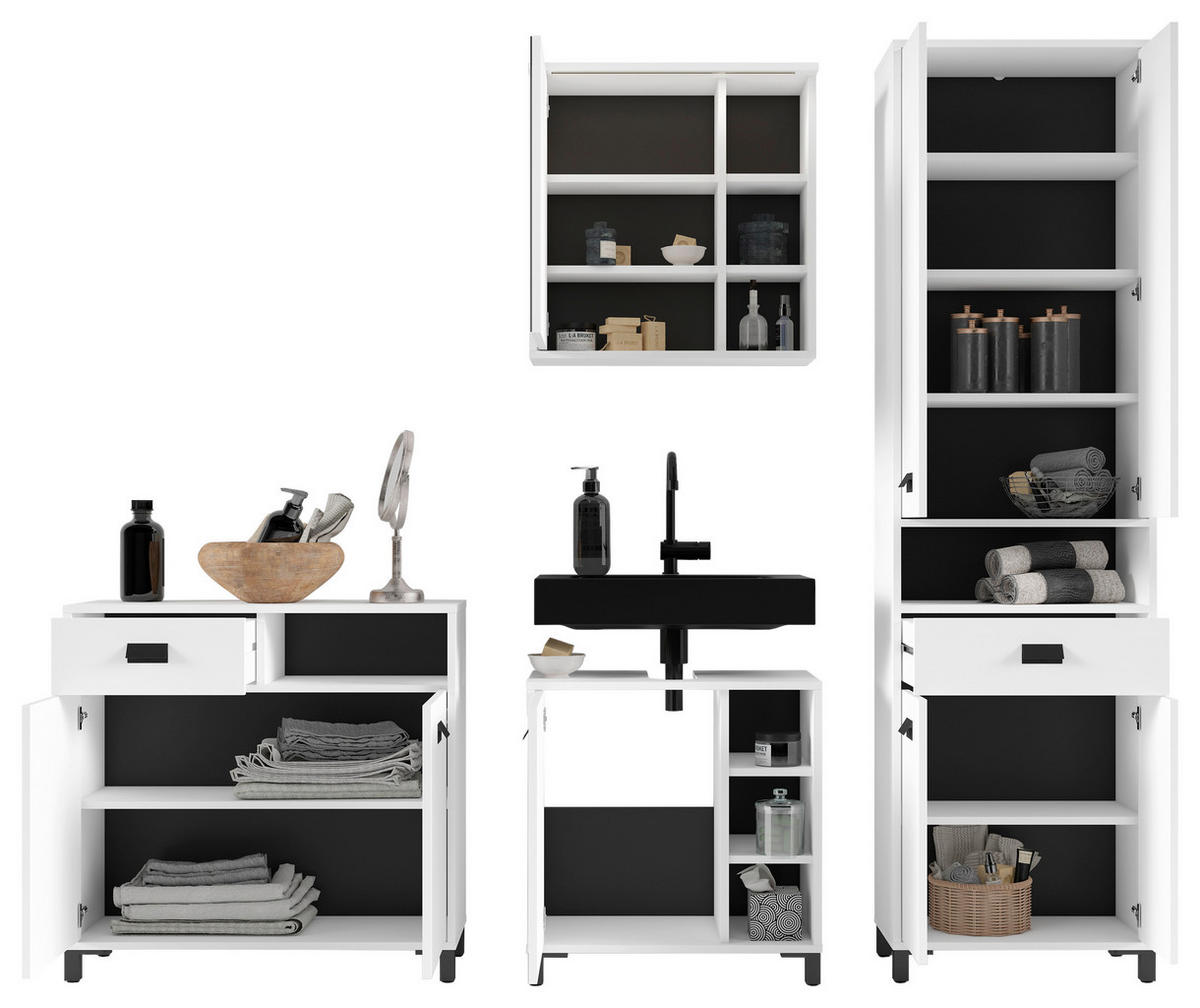 BADEZIMMER 3-teilig  in 114 cm  - Schwarz/Weiß, MODERN, Holzwerkstoff/Kunststoff (114cm) - MID.YOU