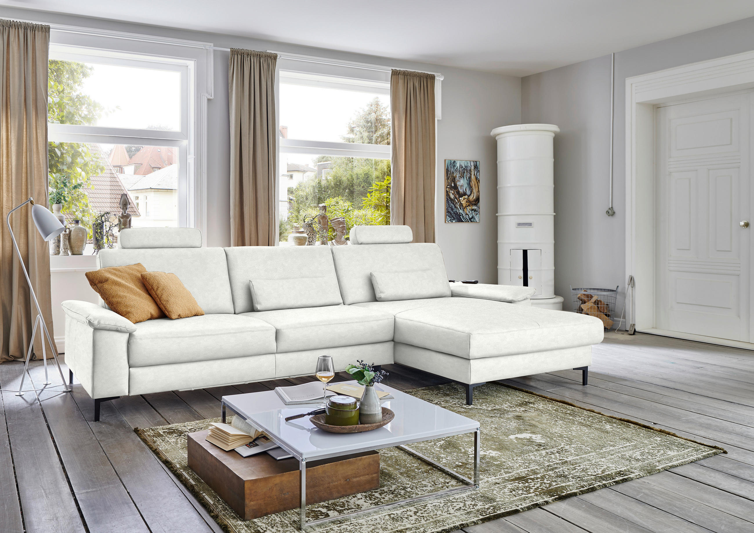 ECKSOFA in Echtleder Weiss  - Weiss/Schwarz, Design, Leder/Metall (334/176cm) - Dieter Knoll