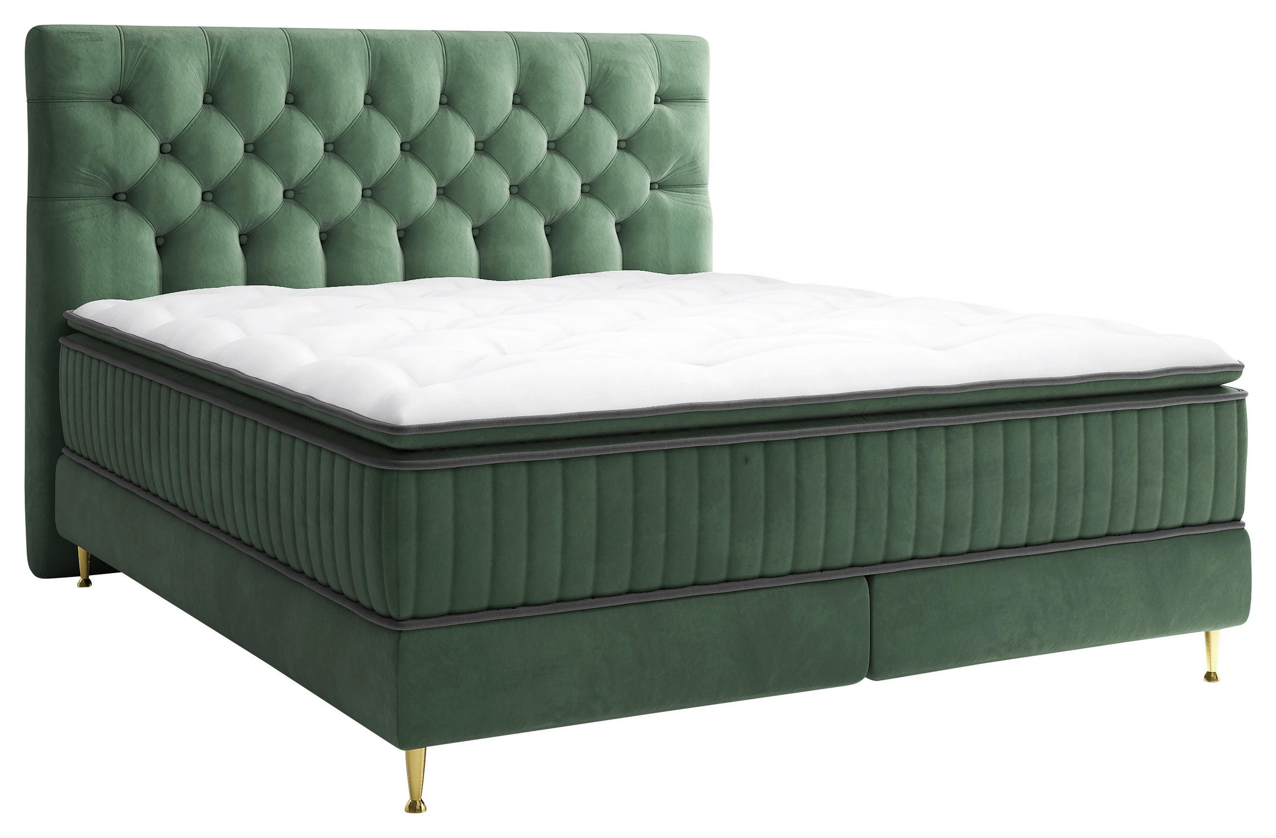 BOXSPRINGBETT 180/200 cm,  in Dunkelgrün, Matratze, gepolstertes Kopfteil, Topper,  - Dunkelgrün/Goldfarben, Design, Textil/Metall (180/200cm) - Boxxx