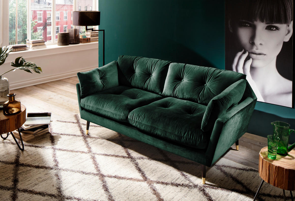 2-SITZER-SOFA JAPAN-2S SOFA in Samt Grün  - Grün, MODERN, Textil (167/84/93cm) - MID.YOU