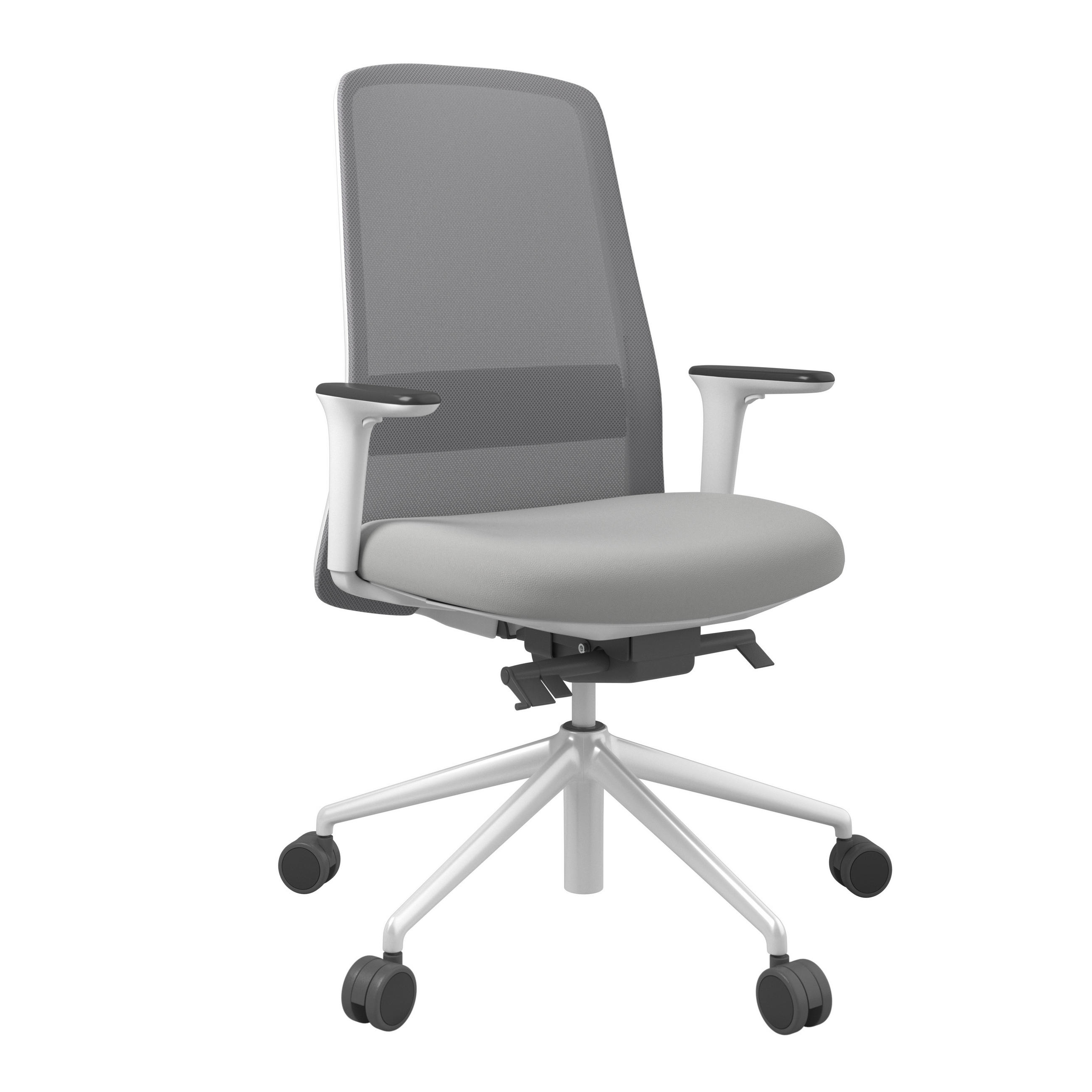 DREHSTUHL Grau, Weiß, Hellgrau  - Hellgrau/Weiß, MODERN, Leder/Kunststoff (70/103-115/70cm)