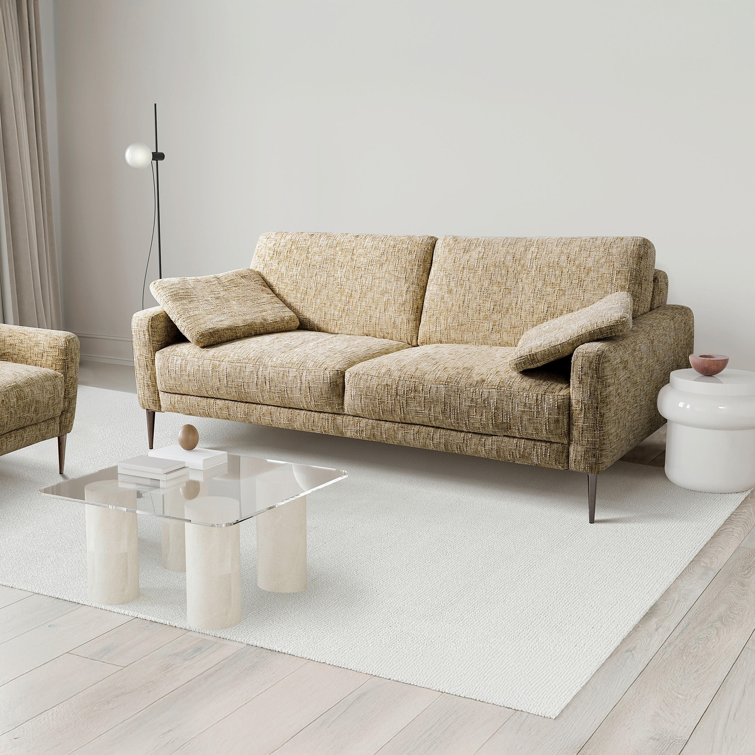 3,5-SITZER - Hellbraun/Schwarzchrom, Design, Textil/Metall (207/85/92cm) - Livetastic